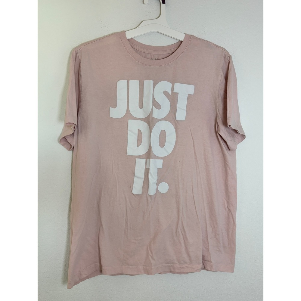Nike Just Do It Graphic T-Shirt Pink White Large Mens Short Sleeve Crew Neck